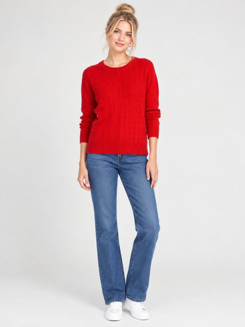 Lands' End Braided Cable-Knit Crew Neck Sweater Red Medium #A4459